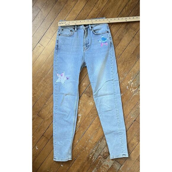 Unemployed Denim Light Wash Pastel Patchwork Stars Women’s Size 26 - Picture 5 of 7